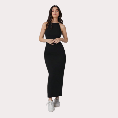 Solid Halter Neck Solid Bodycon Midi Dress